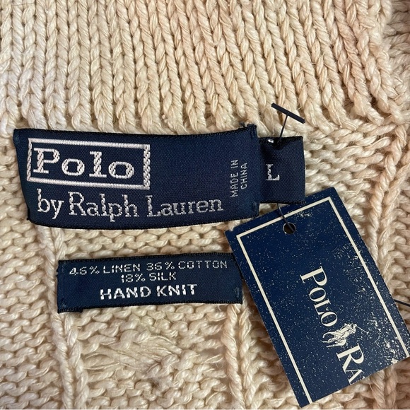 NWT Polo Ralph Lauren Men's Handknit Cable Knit Cream Sweater Size Large - Picture 5 of 11